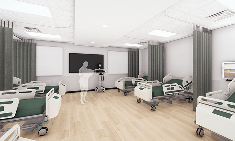health care space with patient beds