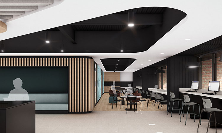 open area concept with tables and computers