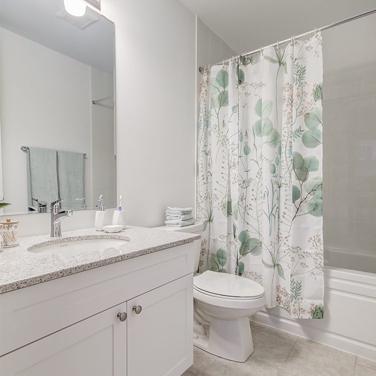 one picture of multiple bathrooms